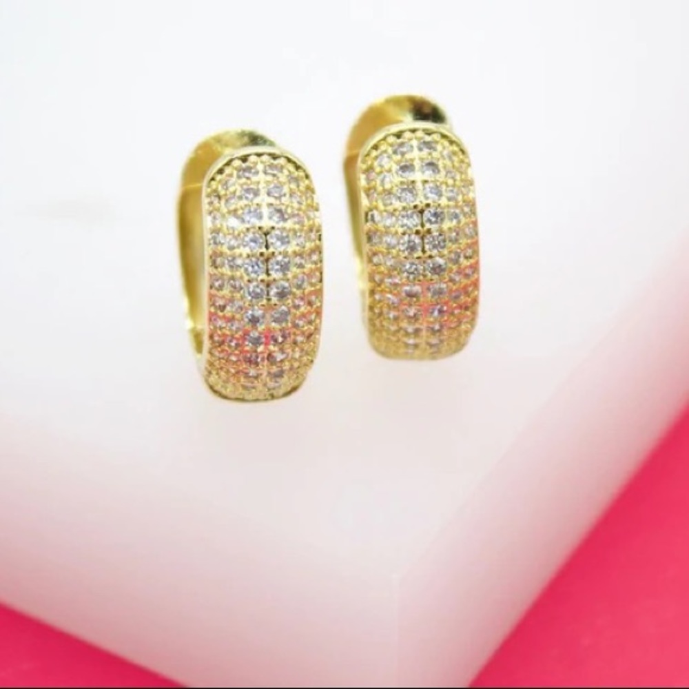 18K GOLD FILLED ROUNDED PAVE CZ HUGGIES - Picture 3 of 11